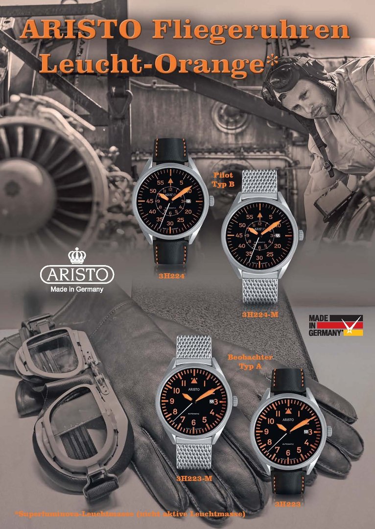 ARISTO Leuchtorange 43 Beobachter 3H223 Automatic