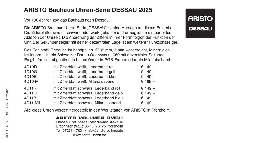 ARISTO Bauhaus Design Uhren 4D11B