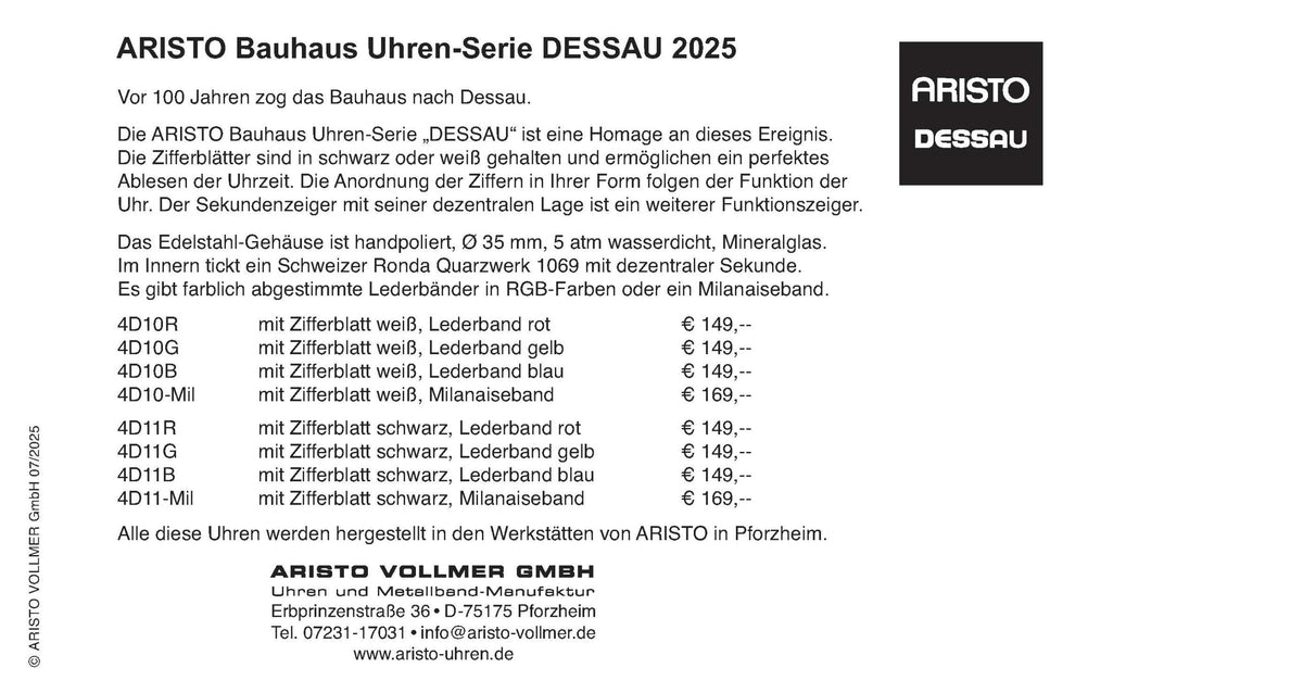ARISTO Bauhaus Design Uhren 4D11B