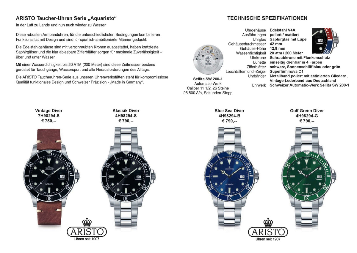 ARISTO Taucheruhr Aquaristo Automatic 4H98294-P Sport Diver