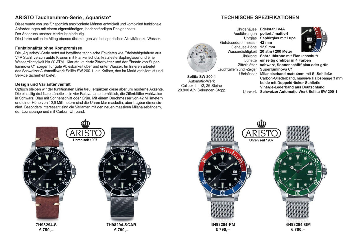 ARISTO Taucheruhr Aquaristo Automatic 4H98294-BM